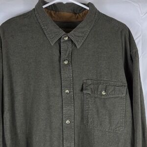 CQR Mens 2XL Tall Flannel Shirt Olive Green Cotton Button Down‎